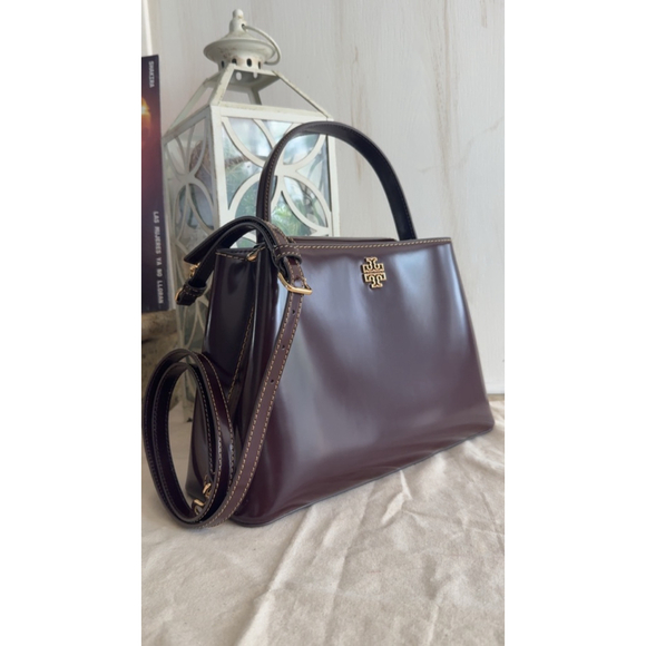 700+! New Women's Tory Burch BRITTEN SMOOTH SATCHEL TEMPRANILLO / Gold - Picture 5 of 14